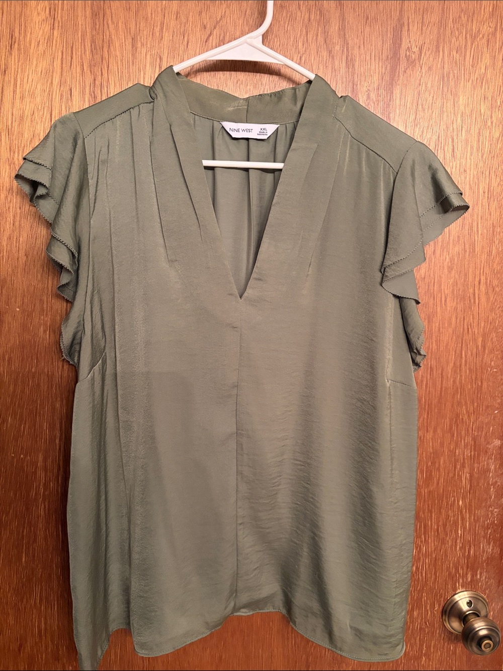 Nine West Olive Flutter-Sleeve V-Neck Top
